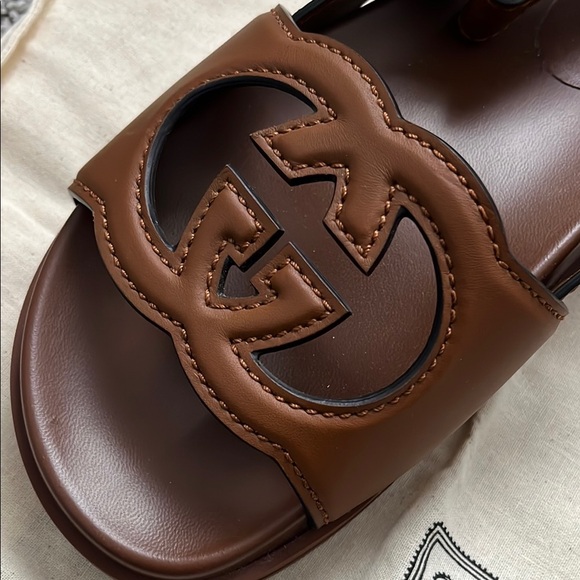 NWT Gucci Interlocking G Brown Leather Platform Sandals - Picture 10 of 14